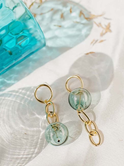 Fashka Quirk Symphony Blue & Golden Dangler Earrings-picture-40