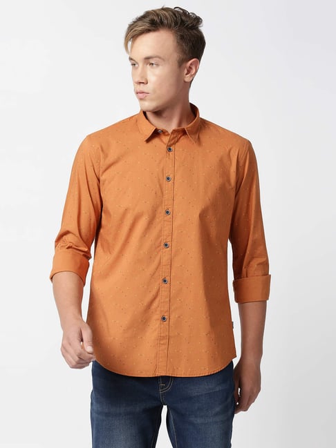 Buy Pepe Jeans Orange Cotton Regular Fit Printed Shirts for Mens