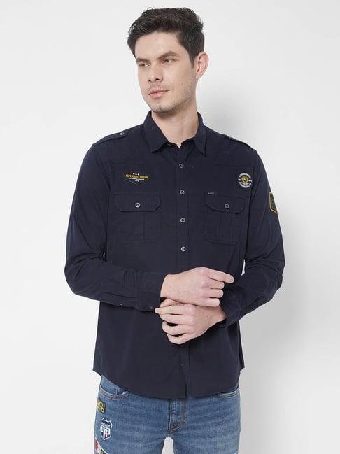 Pepe Jeans Blue Cotton Regular Fit Shirts