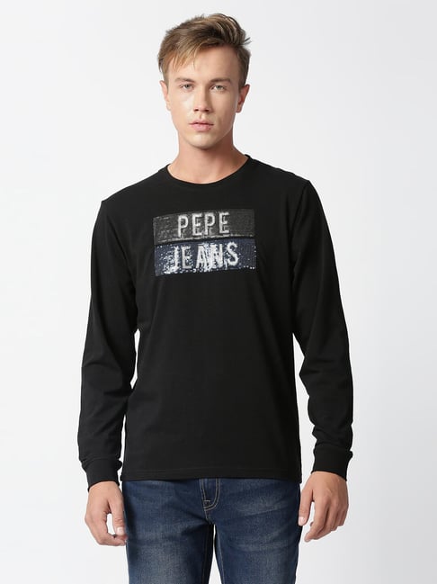 Pepe Jeans Black Slim Fit Printed T-Shirts