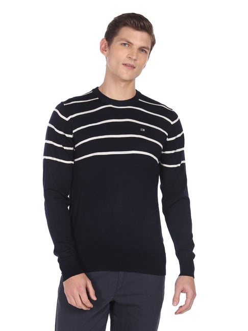 Buy Arrow Sport Navy Blue Regular Fit Striped Sweater for Mens