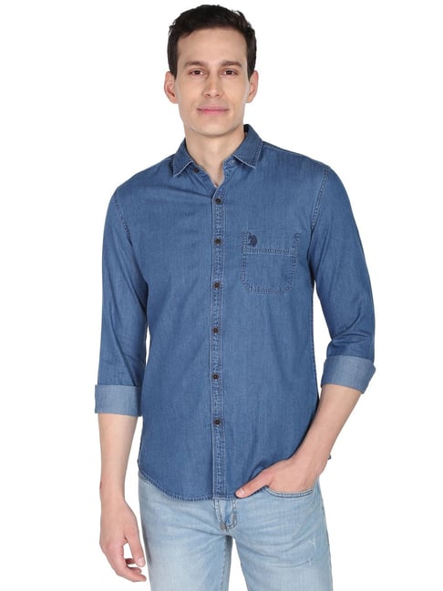 Buy Polo Blue Cotton Regular Fit Denim Shirt for Mens