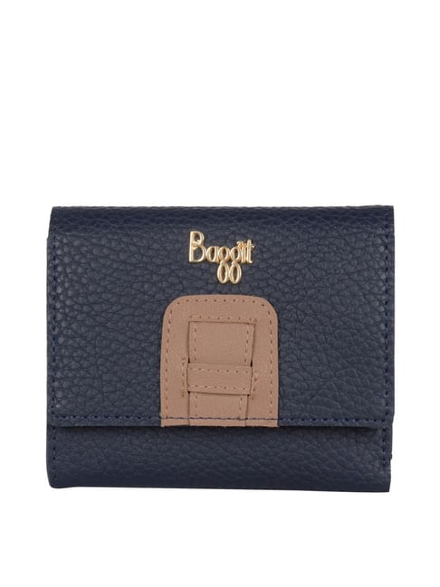 Baggit Navy Solid Tri-Fold Wallet for Women