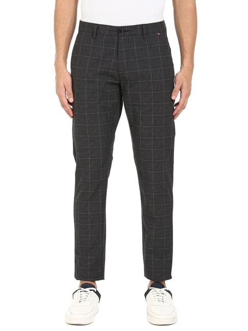 U S Polo Assn U.S. Polo Assn. Dark Grey Cotton Regular Fit Checks Trousers