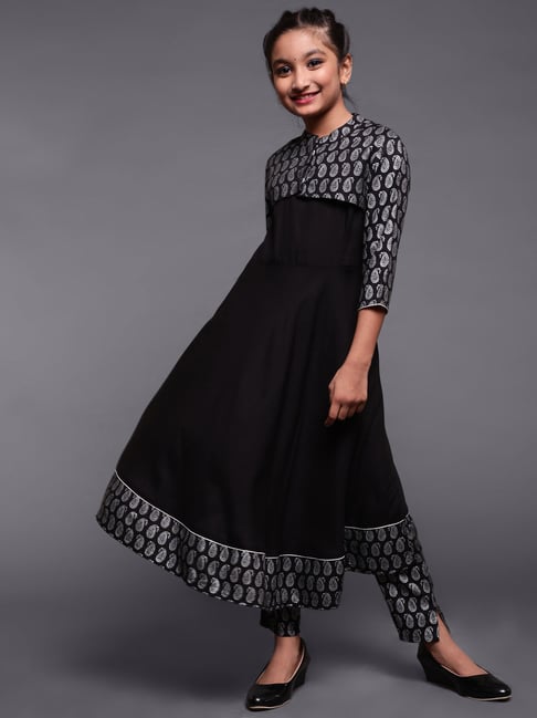 Aks Kids Black Printed Anarkali with Pants