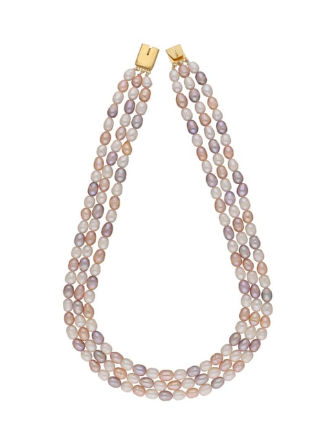Sri Jagdamba Pearls Candanayika 3 Line Peach, Pink & White Pearl Necklace-image-31