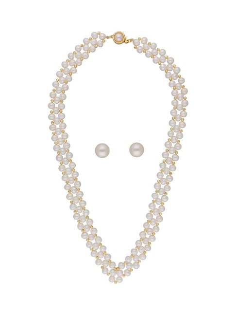 Pearl 3 Strand 14K Gold Clasp Choker Necklace