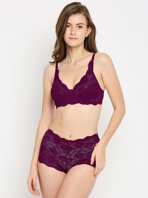 Buy Ira Soleil Purple Lace Pattern Lingerie Set for Women Online @ Tata CLiQ