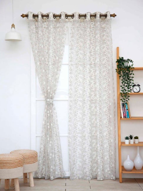 Ariana Rosalie White & Silver Polyester 7 Ft. Door Sheer Curtain-picture-23