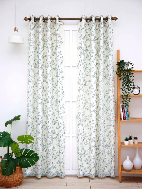 Ariana Skylar White & Teal Blue Polyester 5 Ft. 2-In-1 Window Curtain-picture-26