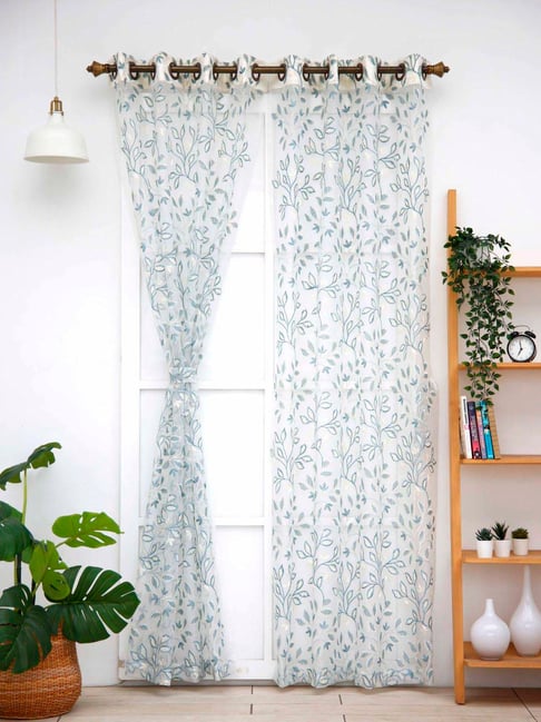 Ariana Skylar White & Blue Polyester 9 Ft. Long Door Sheer Curtain-picture-45