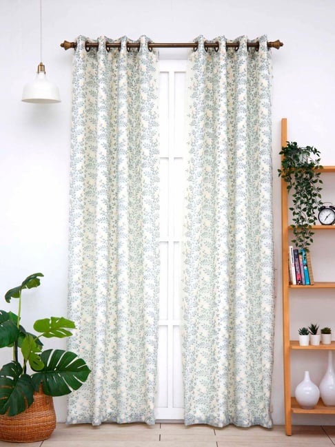 Ariana Rosalie White & Teal Blue Polyester 7 Ft. 2-In-1 Door Curtain-picture-33