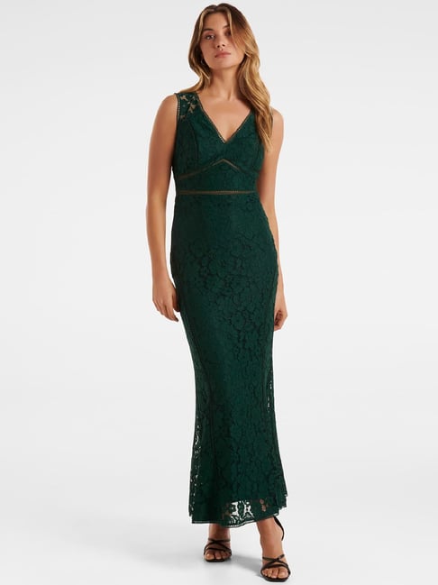 Forever New Dark Green Lace Maxi Dress Price in India