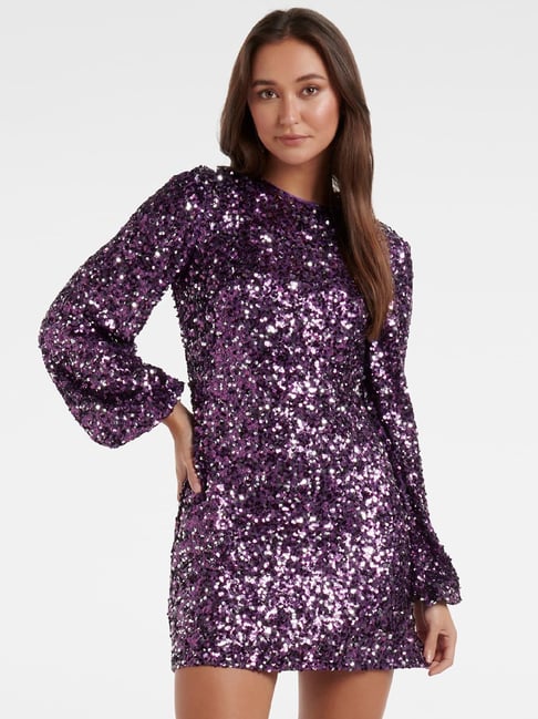 Forever New Purple Embellished Shift Dress Price in India