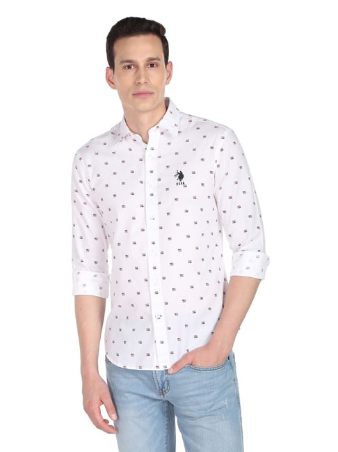 Printed Dot White Dress Shirt