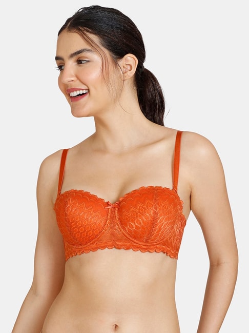 Buy Zivame Orange Lace Half Coverage Wireless Bra for Women's
