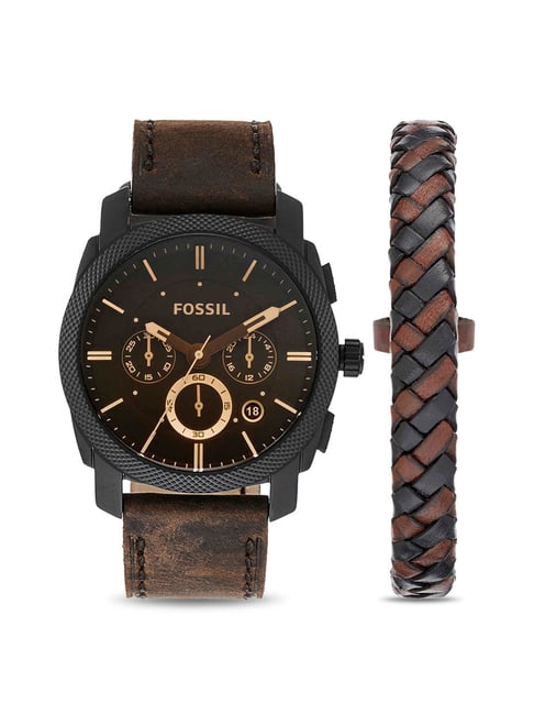 Neutra Chronograph Luggage Leather Watch and Bracelet Set - FS5708SET -  Fossil
