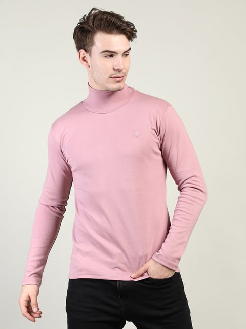 Buy CHKOKKO Men Beige Solid Turtle Neck T Shirt - Tshirts for Men