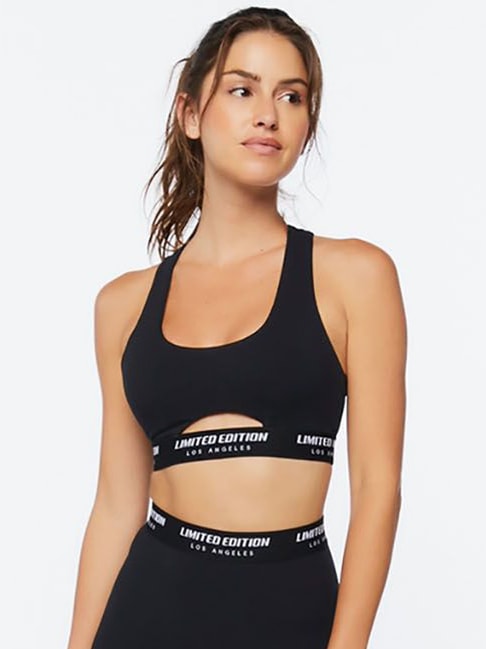 Buy Forever 21 Black Cotton Non Wired Non Padded Sports Bra for