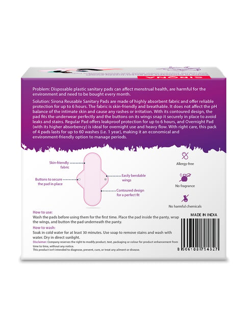 Buy SIRONA Reusable Sanitary Pads (Pack of 4) Online at Best Price