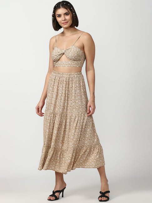 Forever 21 Beige Floral Print Midi Dress Price in India