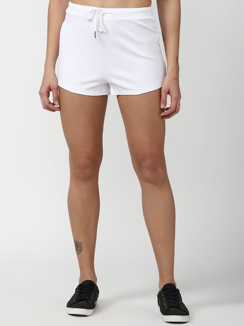 Forever 21 White Cotton Regular Fit Knit Shorts
