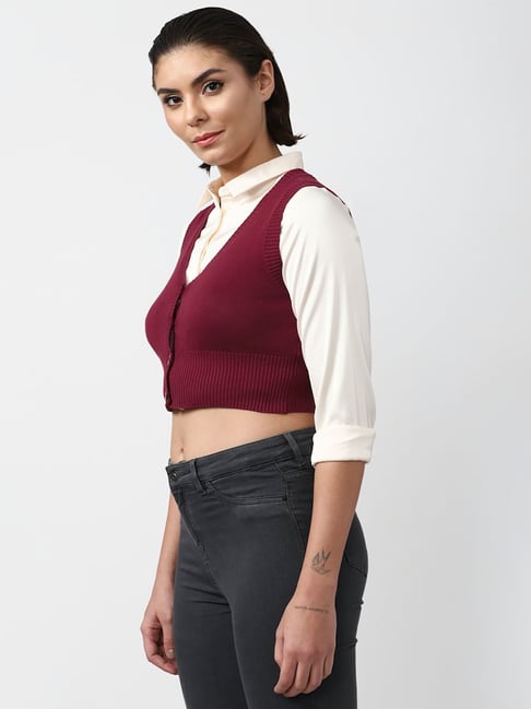 Forever 21 Maroon Regular Fit Sweater