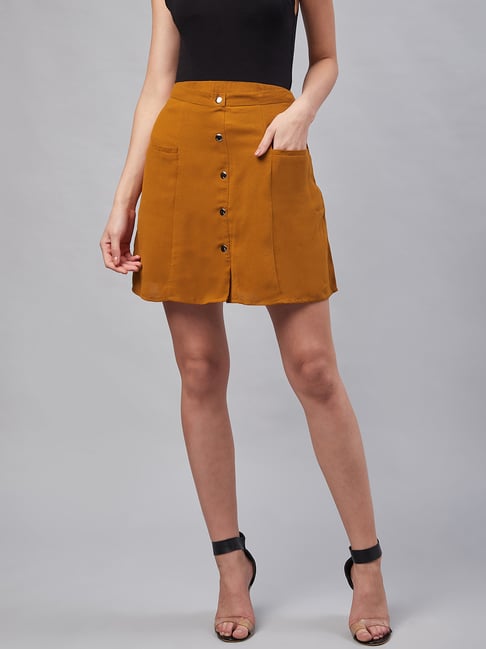 Buy Carlton London Mustard A Line Mini Skirt for Women s Online Tata CLiQ