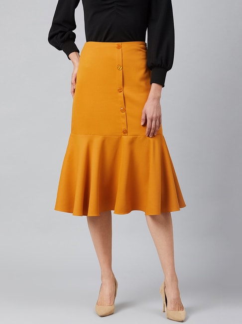 Marie Claire Mustard A-Line Midi Skirt Price in India