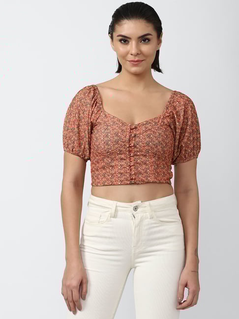 Forever 21 Peach Floral Print Crop Top