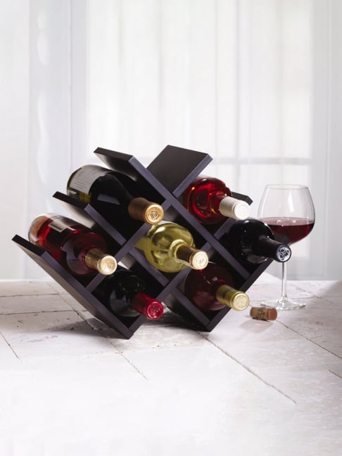 Ikiriya Kassel Solid Dark Brown Wood Wine Rack