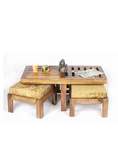 Ikiriya Irish Solid Brown & Green Wood Coffee Table Teak Finish-picture-20