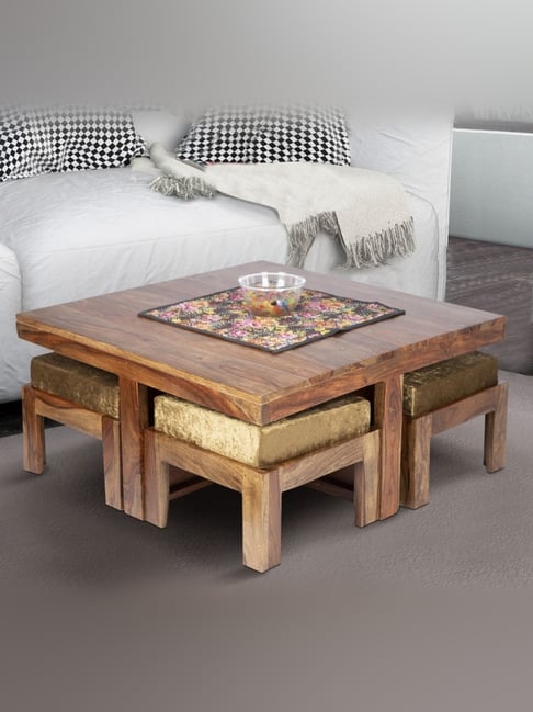 Ikiriya Blane Solid Brown & Green Wood Coffee Table Teak Finish-picture-44