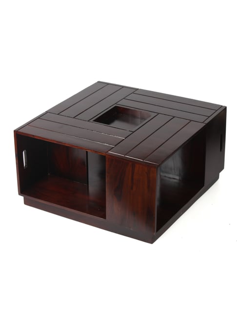 Ikiriya Wayne Solid Dark Brown Wood Coffee Table Dark Walnut Finish