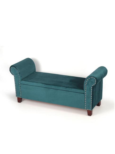 Ikiriya Queens Solid Blue Wood 2 Seater Bench Turquoise Sea Velvet Finish-picture-31