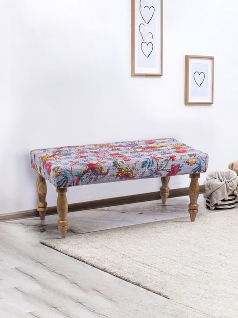 Ikiriya Bestone Printed Brown & Blue Wood 2 Seater Bench