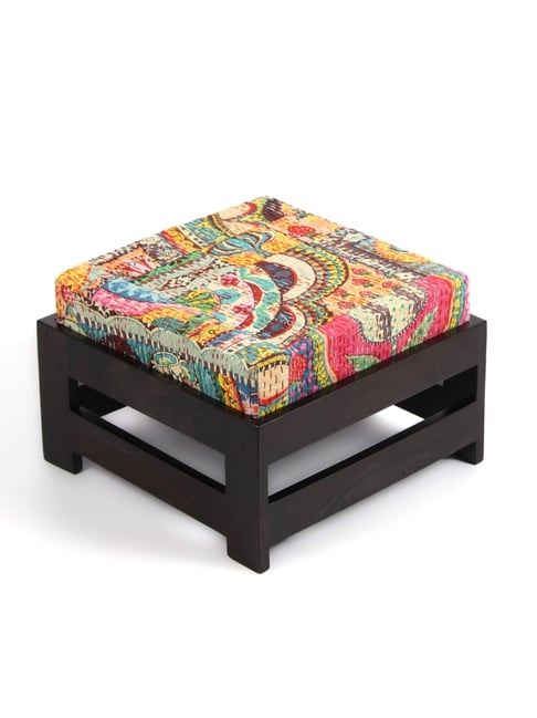Ikiriya Amber Printed Multicolor Wood Stool Mahogany Finish