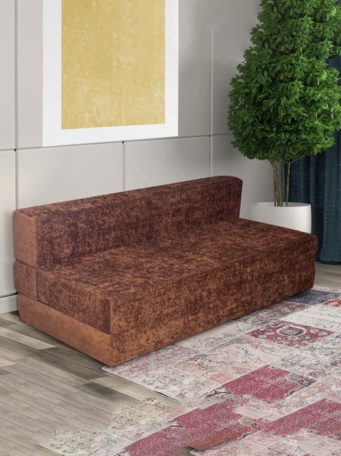 Ikiriya Naples Solid Brown Wood 3 Seater Sofa cum Bed Sparkle Velvet Finish