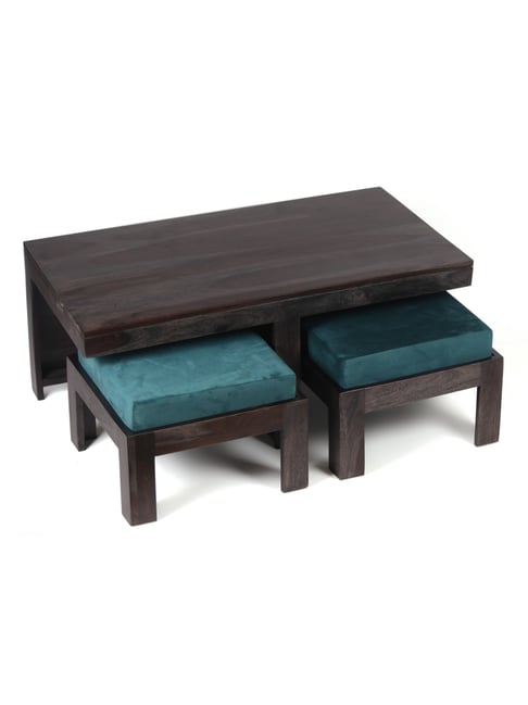 Ikiriya Irish Blue & Dark Brown Wood Coffee Table for Living Room Mahogany Finish-picture-14