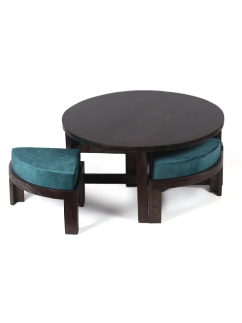 Ikiriya Nashville Solid Blue & Dark Brown Wood Coffee Table Mahogany Finish-picture-17