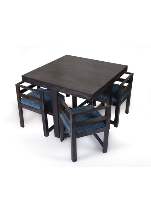 Ikiriya Kingston Solid Blue & Dark Brown Wood 4 Seater Dining Table Set Mahogany Finish