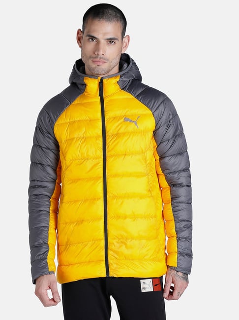 Puma PackLITE Grey & Yellow Nylon Slim Fit Quilted Jacket