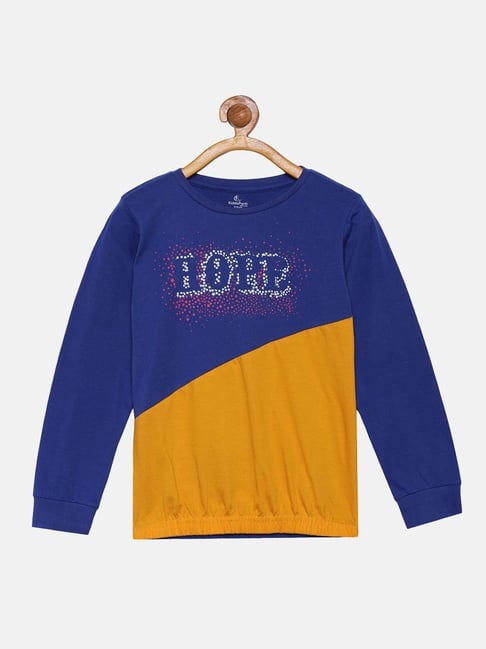 Kiddopanti Kids Royal Blue & Yellow Cotton Printed Full Sleeves T-Shirt-picture-25