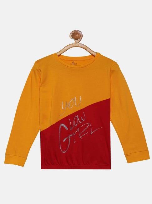 Kiddopanti Kids Yellow & Red Cotton Printed Full Sleeves T-Shirt-picture-24