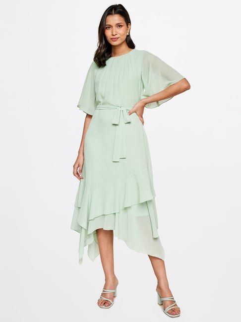 AND Sage Green Regular Fit Wrap Dress Price in India