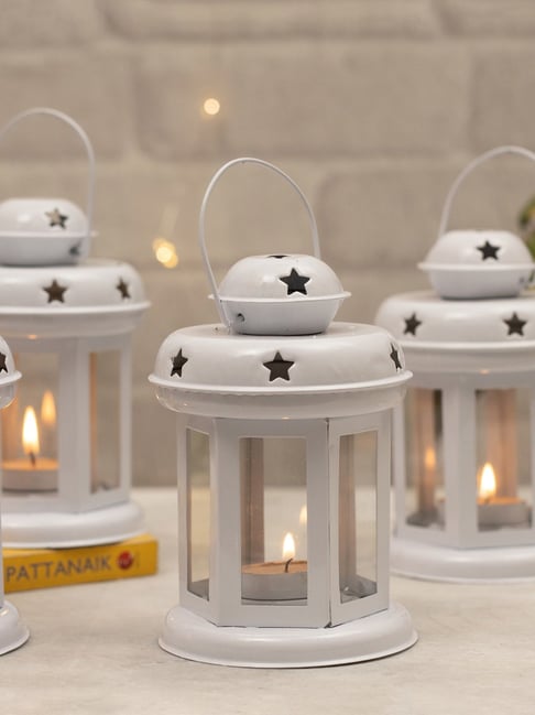 Homesake White Metal Decorative Lantern Candle Holder - Set of 4-picture-19