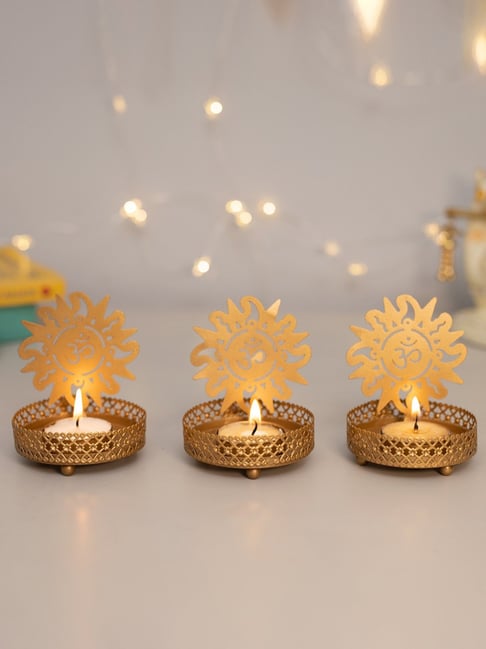 Homesake Shadow OM Gold Metal Tea Light Holder - Set of 3-picture-34