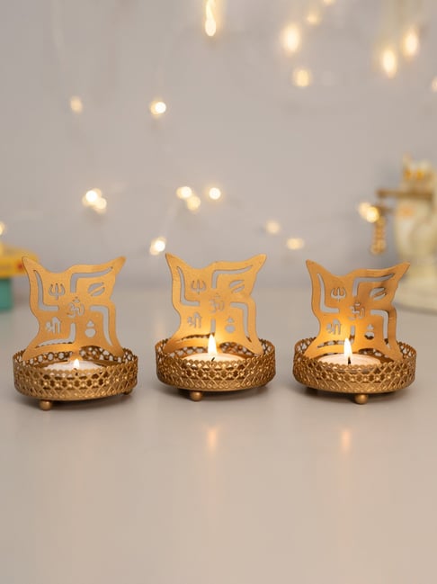 Homesake Shadow Sathiya Gold Metal Tea Light Holder - Set of 3-picture-37