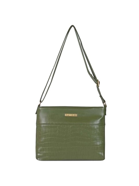 Caprese Green Textured Medium Sling Handbag