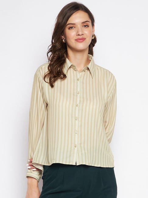 Buy MADAME Beige Striped Shirt for Women Online @ Tata CLiQ